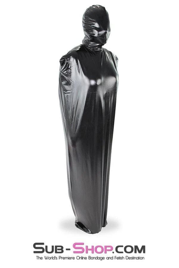 8727LB Shiny Black Spandex Full Hooded Body Sack - Image 3