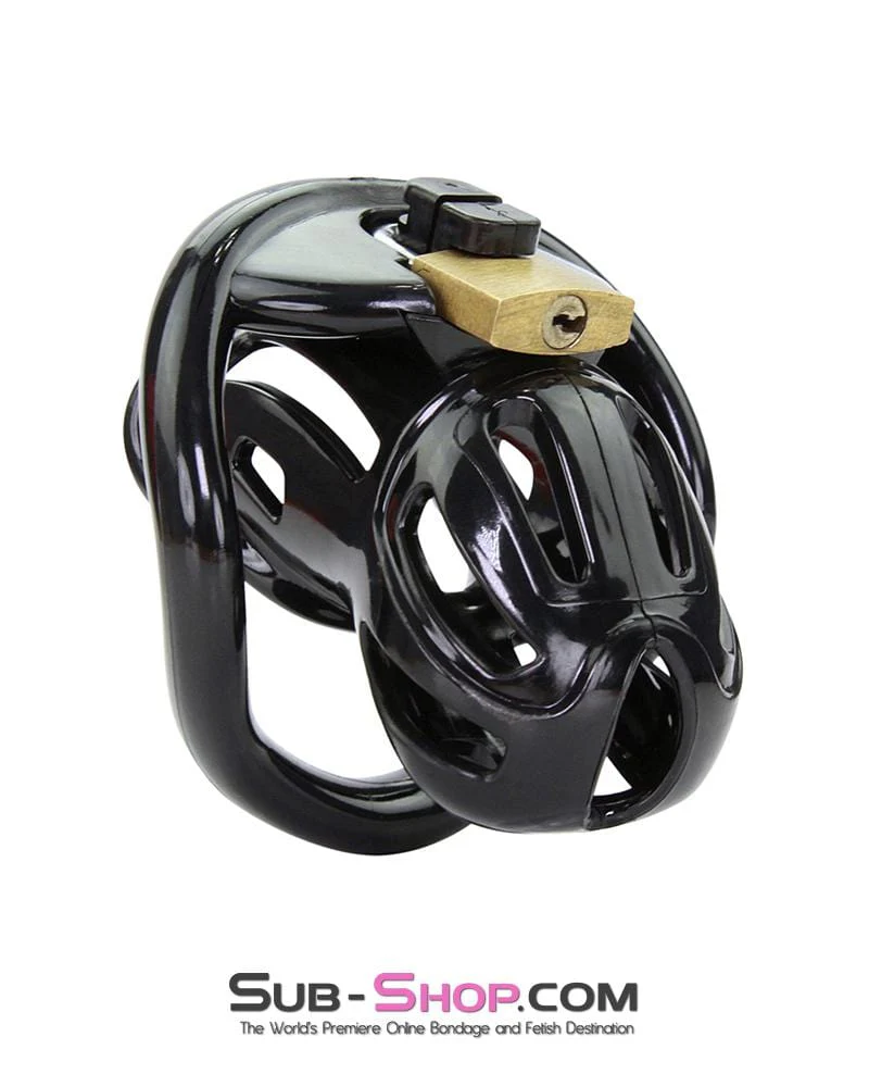 1556AR Short Jailhouse Cock Black Locking Male Chastity Cage - Image 2