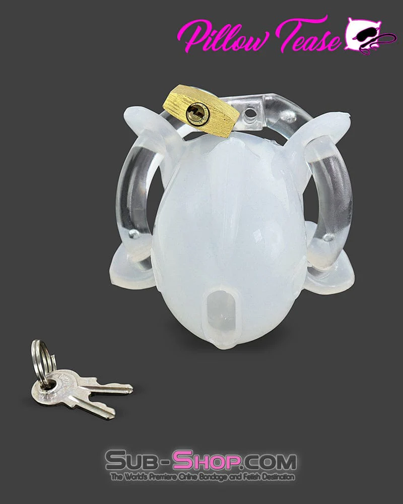 7416AE      Short White Silicone Chastity with Brass Padlock - Image 2