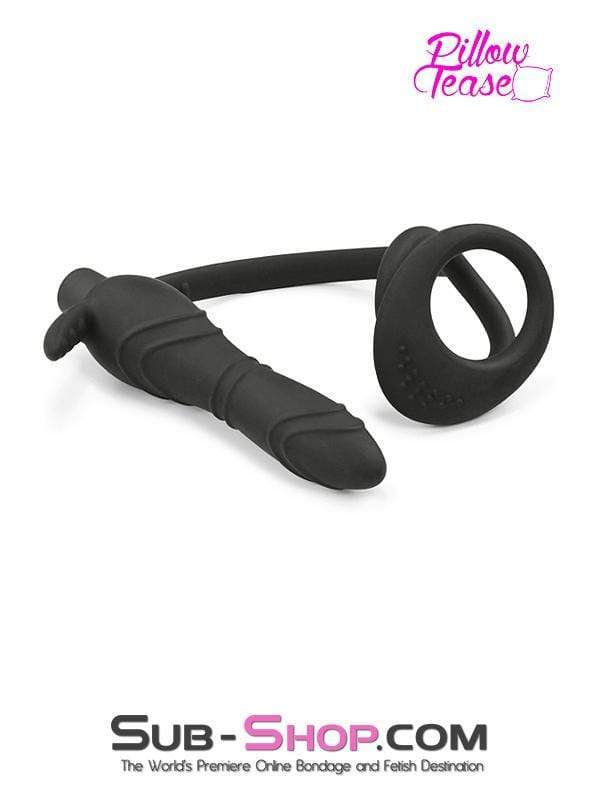 1643M-SIS      Silicone Anal Sissy Vibe Plug with Dual Cock and Ball Rings - Image 3