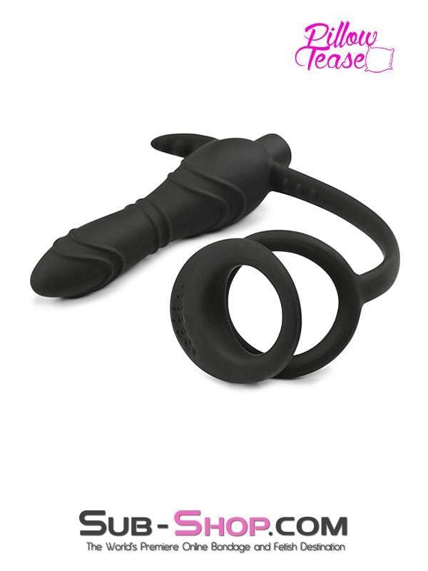 1643M-SIS      Silicone Anal Sissy Vibe Plug with Dual Cock and Ball Rings - Image 4