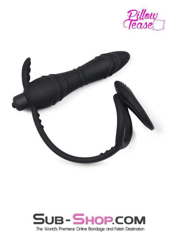 1643M-SIS      Silicone Anal Sissy Vibe Plug with Dual Cock and Ball Rings - Image 7