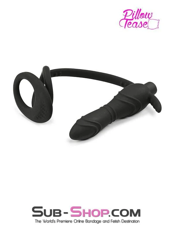 1643M      Silicone Anal Vibe Plug with Dual Cock and Ball Rings - Image 6