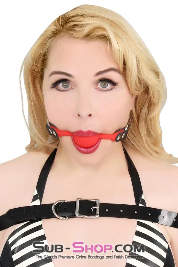 7359A      Silicone Premium Leather Strap Red Ball Gag - Image 7