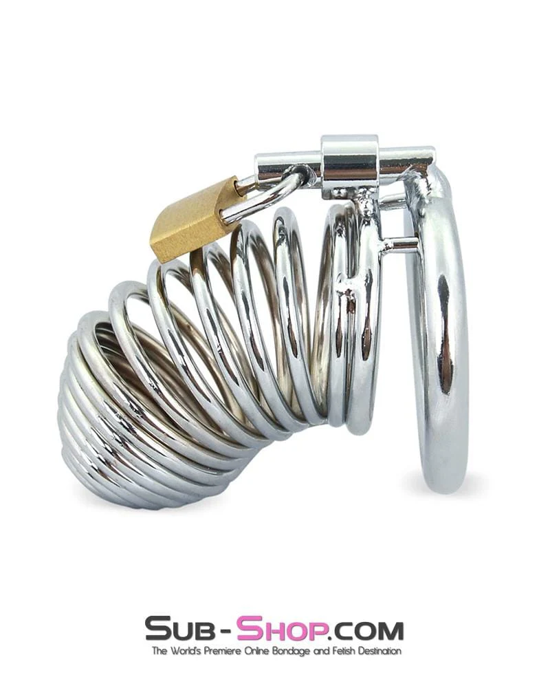 7902M-SIS Curved Spiral Steel Chastity Sissy Tease and Torment Cock Cage - Image 3