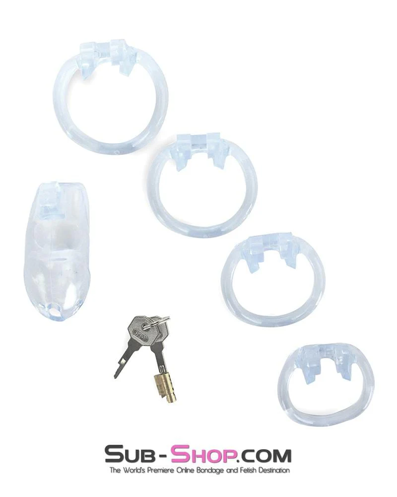 0398AE-SIS Short Exposed in Chastity High Security Keyed Tumbler Locking Male Chastity with 4 Base Cock Ring Sizes - Image 11