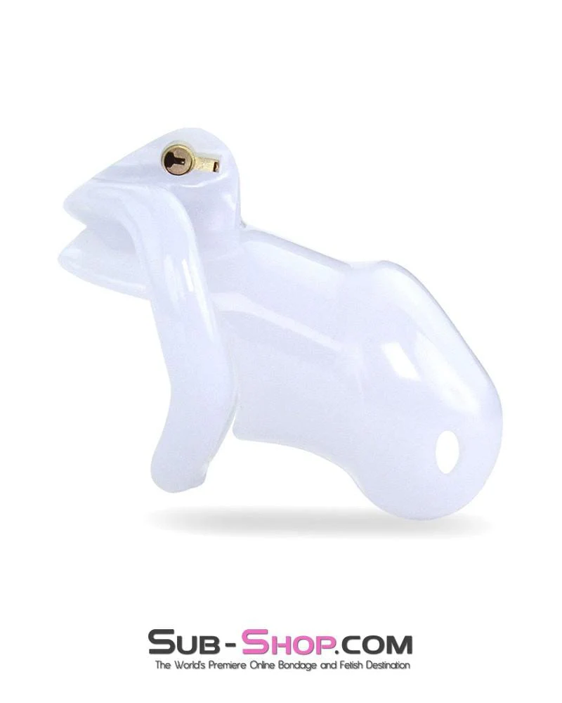 0374AE-SIS Short Knight White High Security Locking Male Tease and Torment Chastity Device