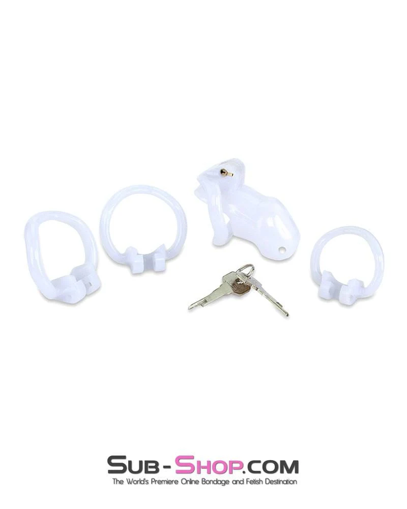 0374AE-SIS Short Knight White High Security Locking Male Tease and Torment Chastity Device - Image 3