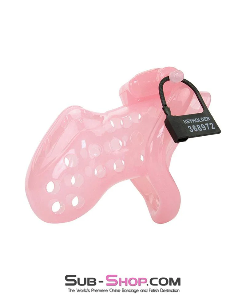 1432AR-SIS Sissy Boy Toy Pink High Security Pin Tumbler Locking Cock Cage Chastity