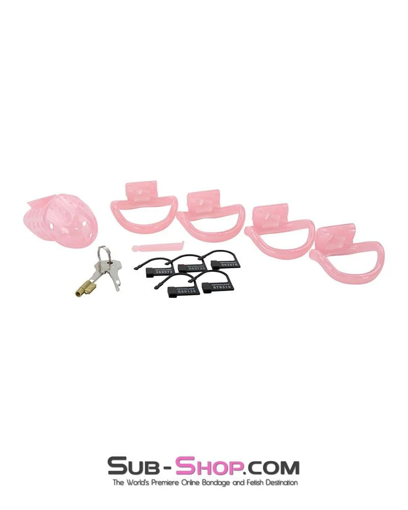 1432AR-SIS Sissy Boy Toy Pink High Security Pin Tumbler Locking Cock Cage Chastity - Image 15