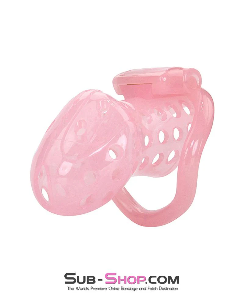 1432AR-SIS Sissy Boy Toy Pink High Security Pin Tumbler Locking Cock Cage Chastity - Image 6