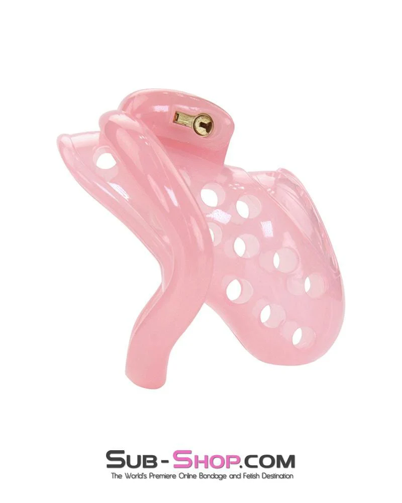 1480AR-SIS Sissy Boy Toy Pink Short High Security Pin Tumbler Locking Cock Cage Chastity