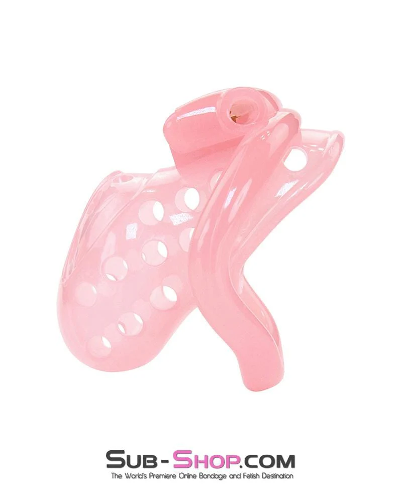 1480AR-SIS Sissy Boy Toy Pink Short High Security Pin Tumbler Locking Cock Cage Chastity - Image 3