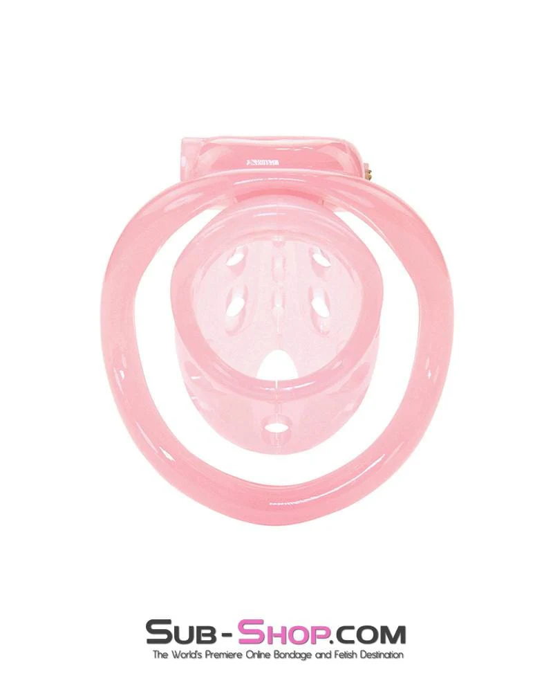 1480AR-SIS Sissy Boy Toy Pink Short High Security Pin Tumbler Locking Cock Cage Chastity - Image 4