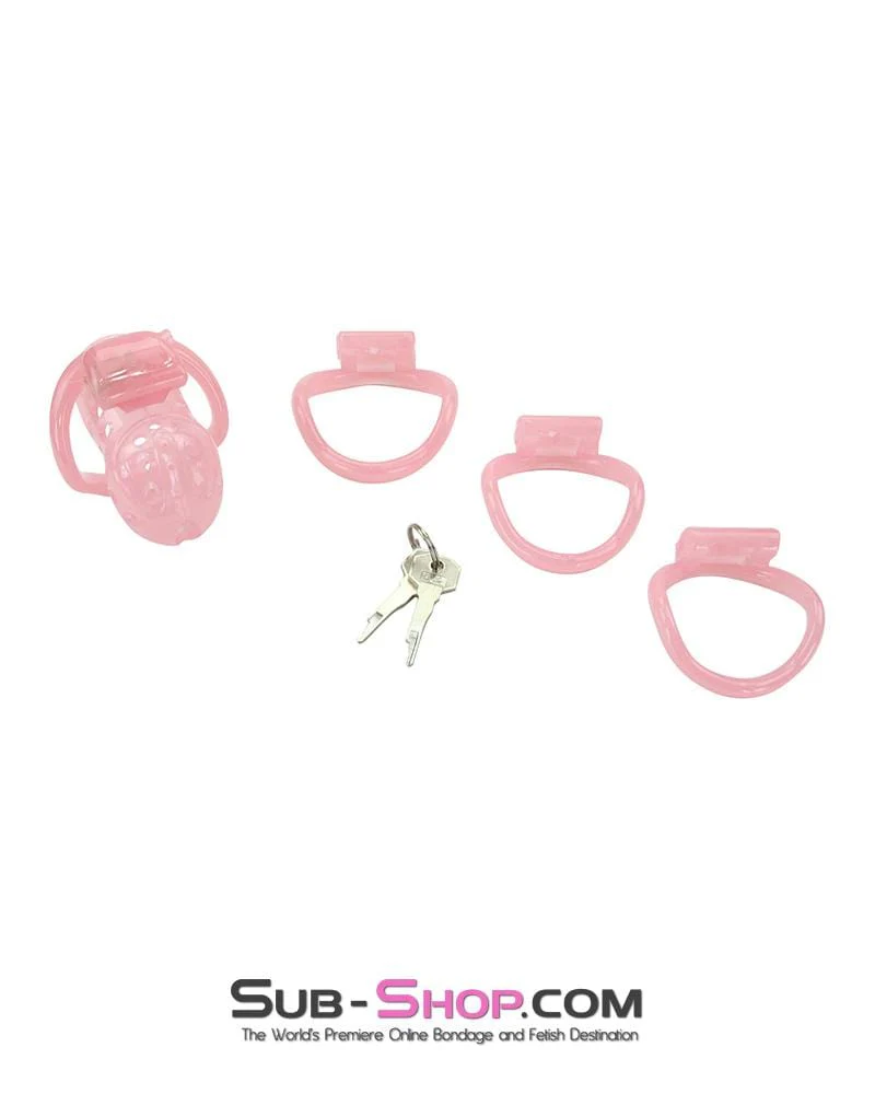 1480AR-SIS Sissy Boy Toy Pink Short High Security Pin Tumbler Locking Cock Cage Chastity - Image 7