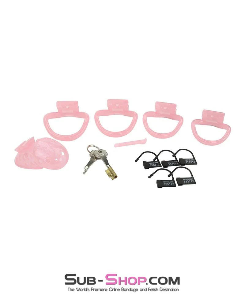 1480AR-SIS Sissy Boy Toy Pink Short High Security Pin Tumbler Locking Cock Cage Chastity - Image 8