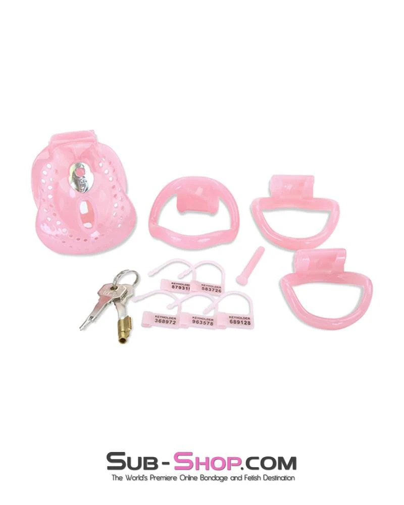 1587AR-SIS Small Sissy Dungeon Cage Pink High Security Full Coverage Male Chastity Device - Image 6