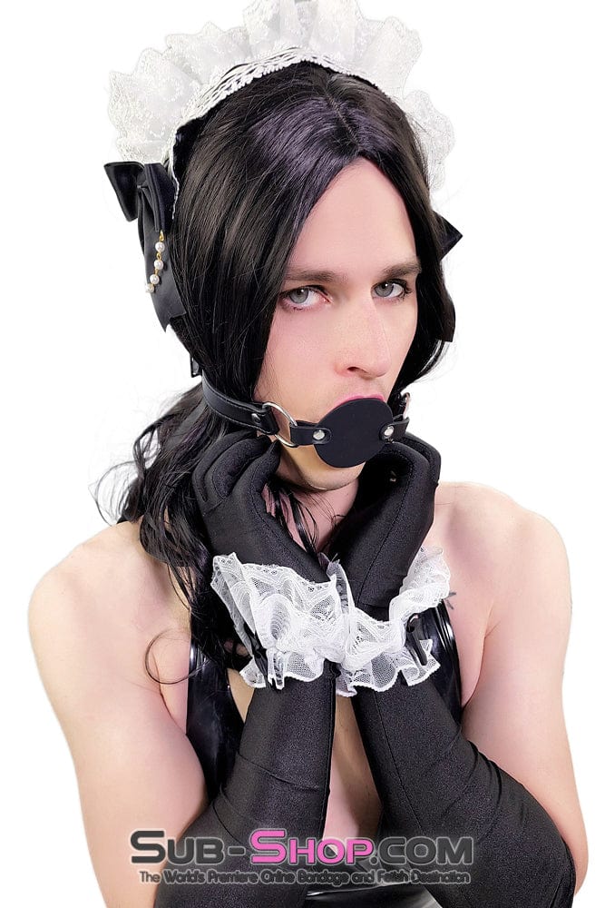 9978AE-SIS      White Lace Black Bow Sissy Wristbands - Image 3