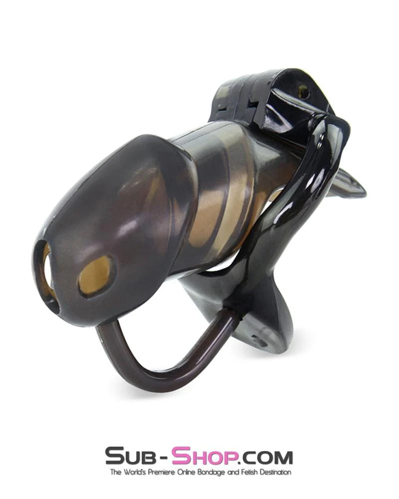 1335AR-SIS      Sissy Bimbo Boy Long Black Cock Blocker Silicone Locking Male Chastity with Ball Divider - Image 2