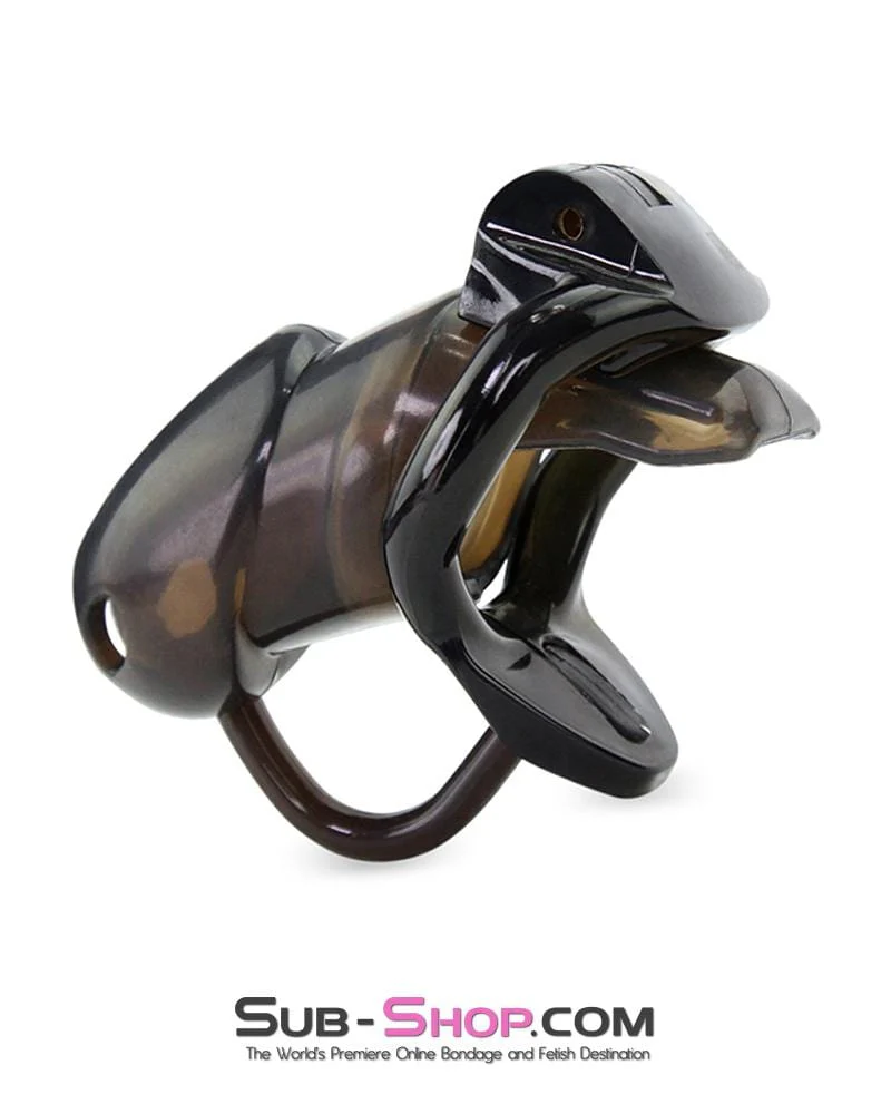 1335AR-SIS      Sissy Bimbo Boy Long Black Cock Blocker Silicone Locking Male Chastity with Ball Divider - Image 3