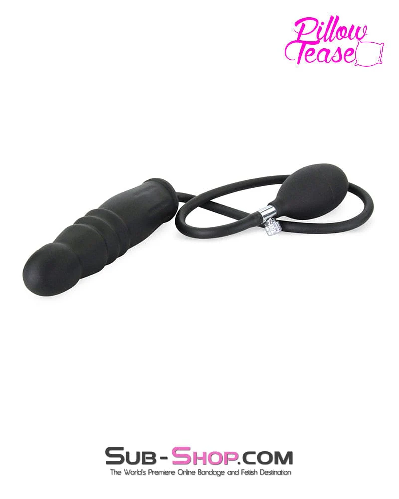 1820MQ-SIS Sissy Bitch Inflatable Ribbed Black Rubber Dildo - Image 3