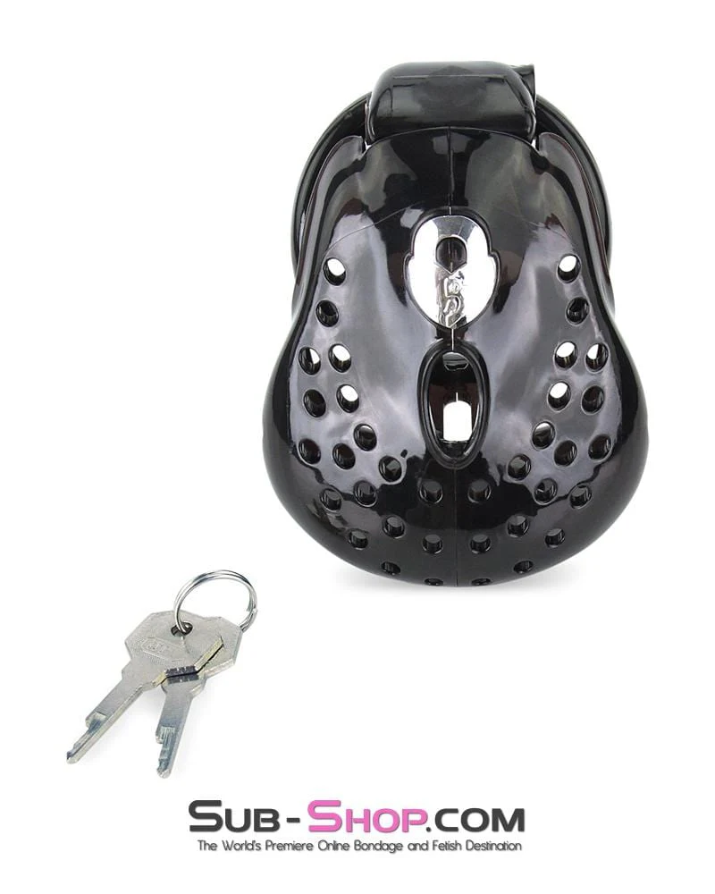 6965AE-SIS Sissy Bitch Large Dark Dungeon Cage Black High Security Full Coverage Male Chastity Device - Image 2