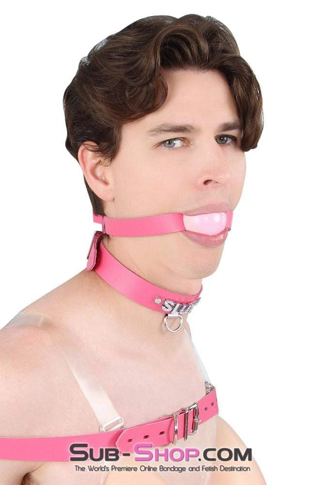 2541A-SIS Sissy Boi Bitch Hot Pink Classic Leather Ball Gag Dominant Woman Strap, Candy Pop Pink Ball - Image 14
