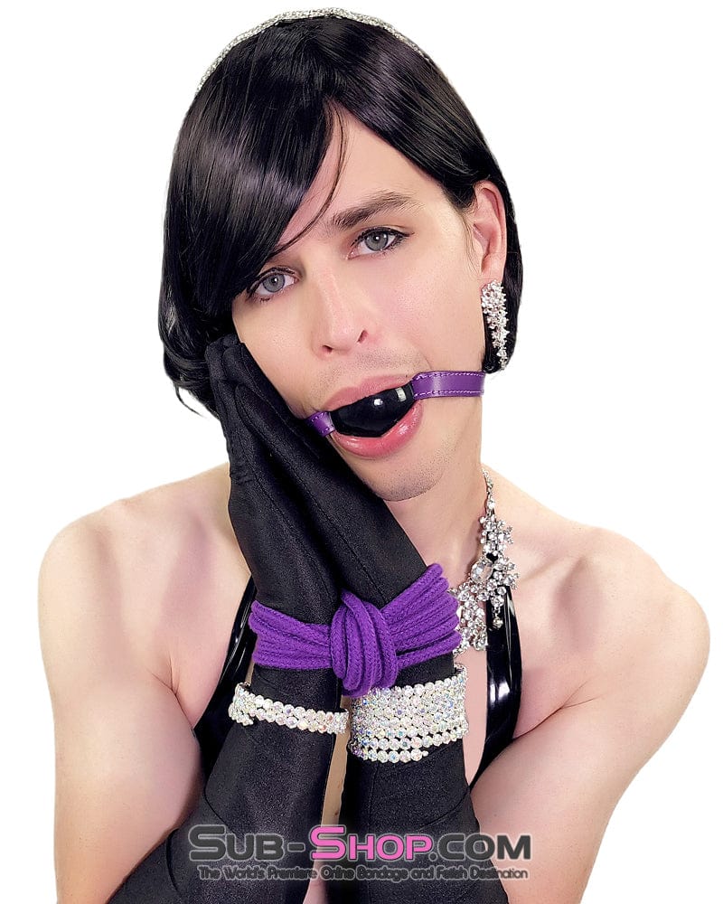 7087DL-SIS Black Rubber Ballgag on Purple Strap - Image 2