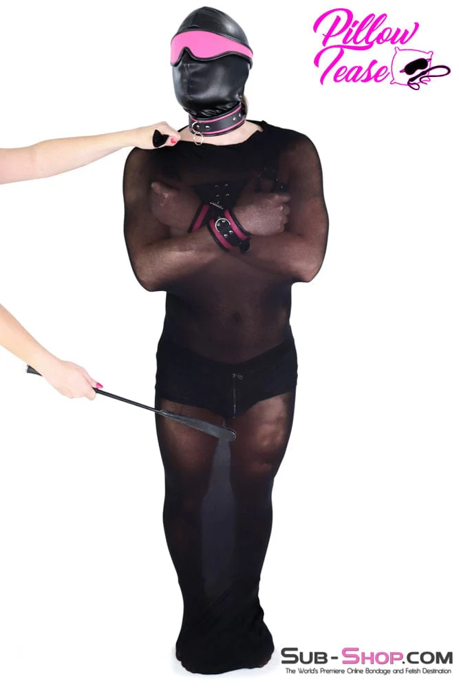 1490DL-SIS Sissy Bondage Black Sheer Encasement Silk Stocking Full Body Sack