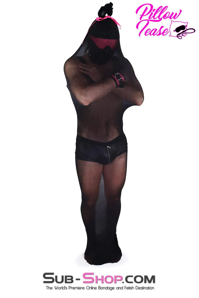 1490DL-SIS Sissy Bondage Black Sheer Encasement Silk Stocking Full Body Sack - Image 3