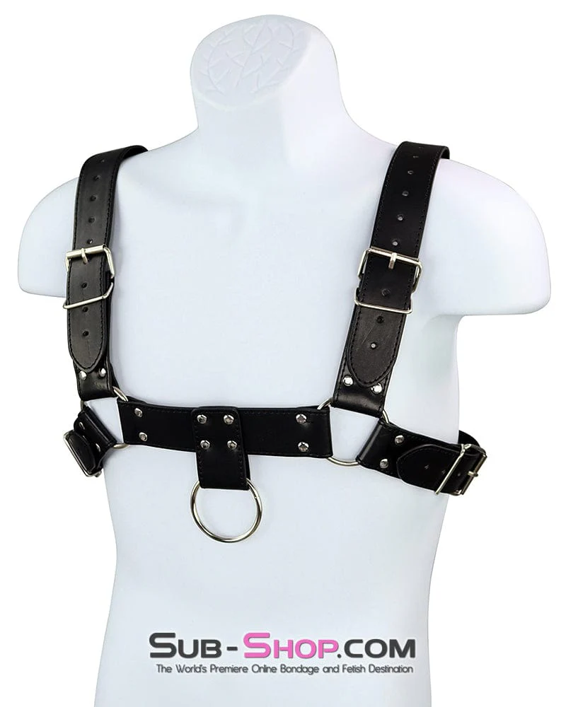 0389DL Man's Bondage Chest Harness with Front Lead Ring - Image 3