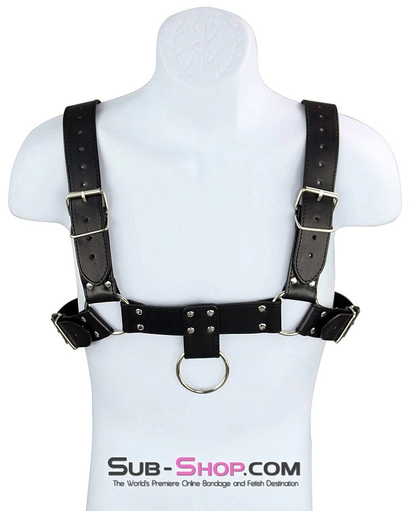 0389DL Man's Bondage Chest Harness with Front Lead Ring - Image 7