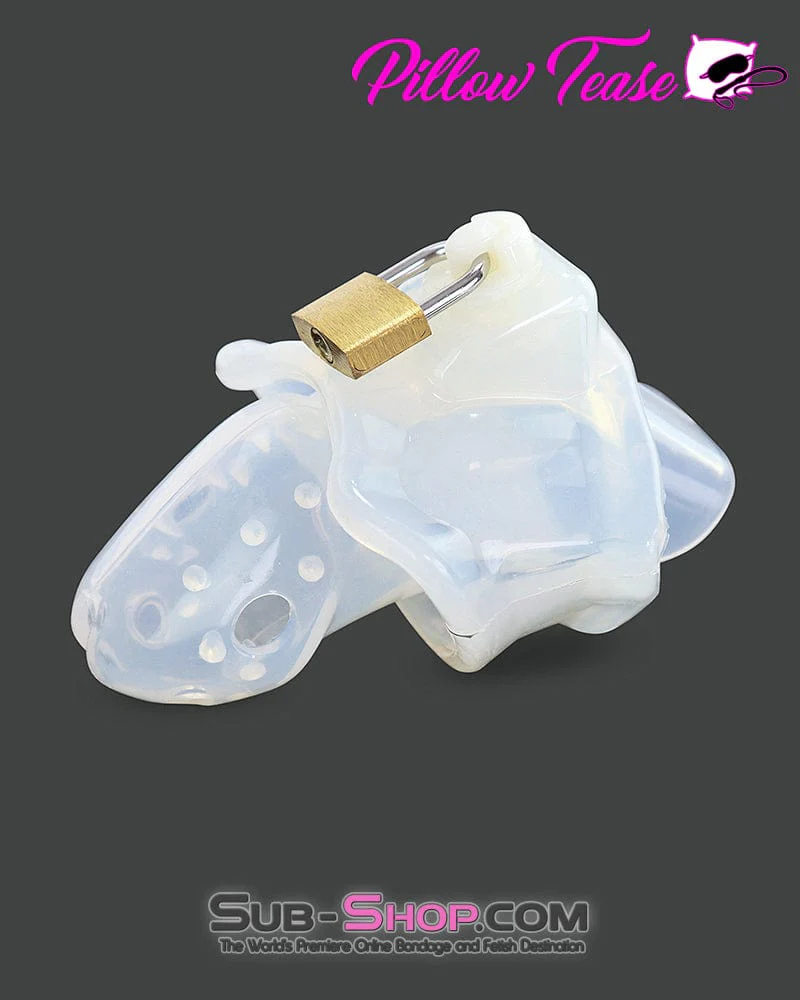 2622AR-SIS      Sissy Boy Spiked Locking Silicone Chastity Cage with Ball Stretching Cock Ring - Image 5