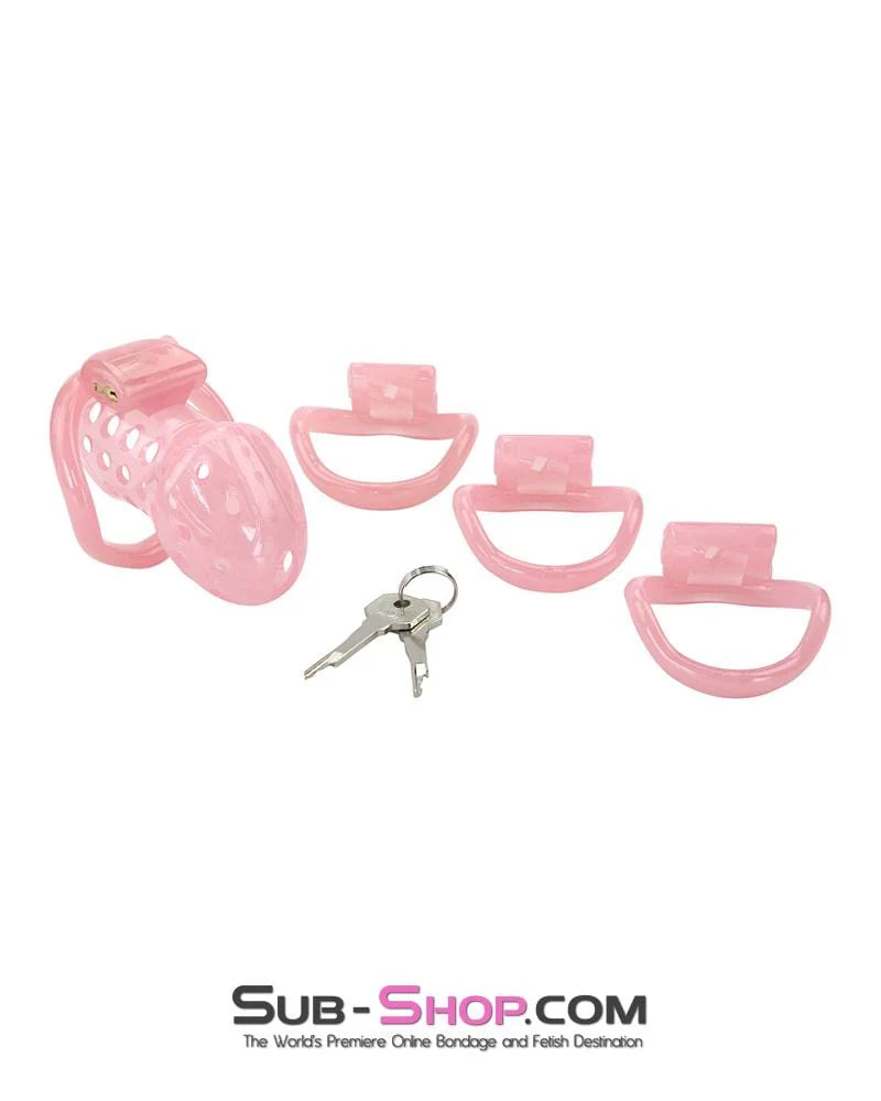1432AR Sissy Boy Toy Pink High Security Pin Tumbler Locking Cock Cage Chastity - Image 15