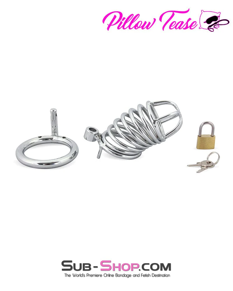 3749M-SIS Sissy Cock Blocker Locking Steel Tease and Torment Chastity Cock Cage - Image 11