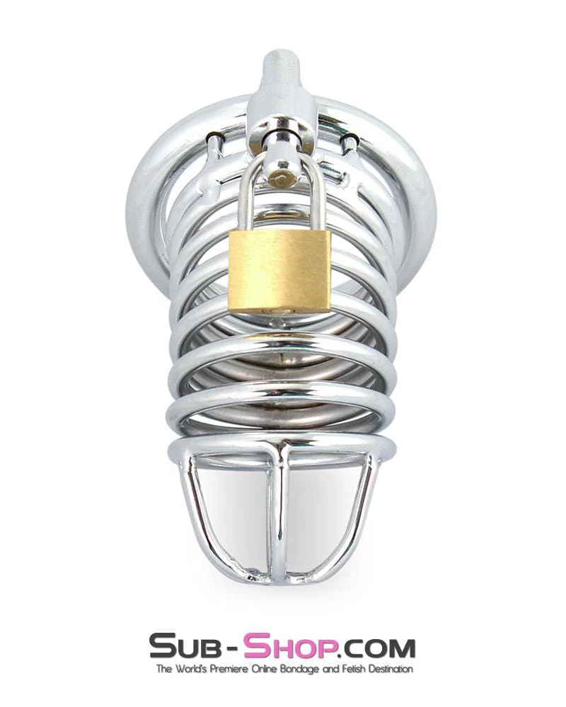 3749M-SIS Sissy Cock Blocker Locking Steel Tease and Torment Chastity Cock Cage - Image 2
