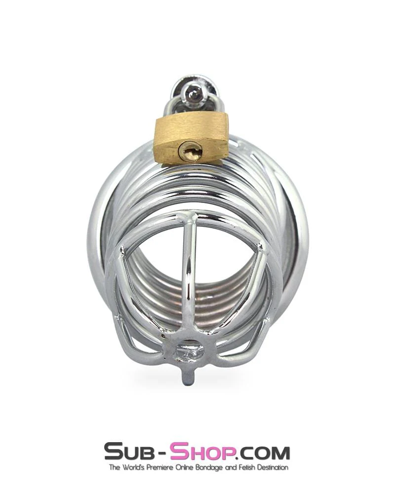 3749M-SIS Sissy Cock Blocker Locking Steel Tease and Torment Chastity Cock Cage - Image 4