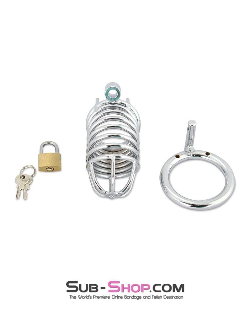 3749M-SIS Sissy Cock Blocker Locking Steel Tease and Torment Chastity Cock Cage - Image 5