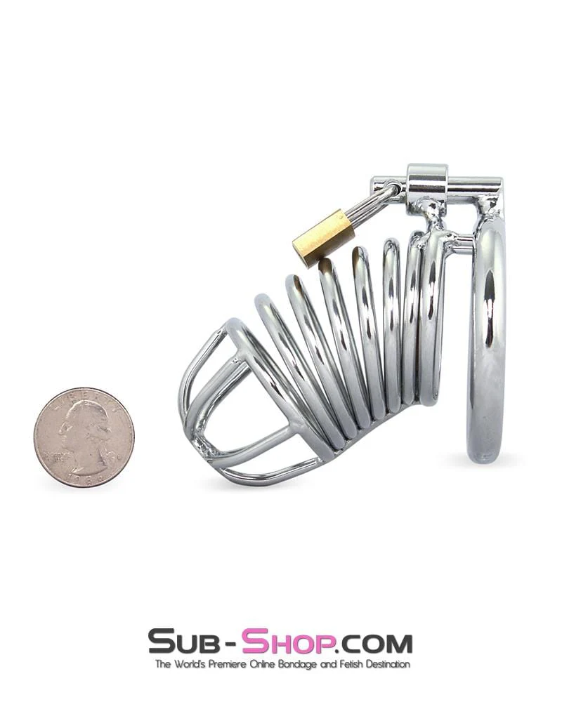 3749M-SIS Sissy Cock Blocker Locking Steel Tease and Torment Chastity Cock Cage - Image 7