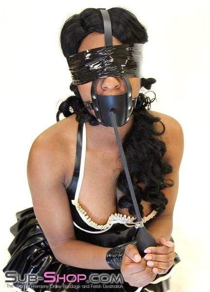 0960A-SIS Sissy Sucker Inflatable Penis Gag - Black Leather Penis Pump Trainer Harness - Image 9