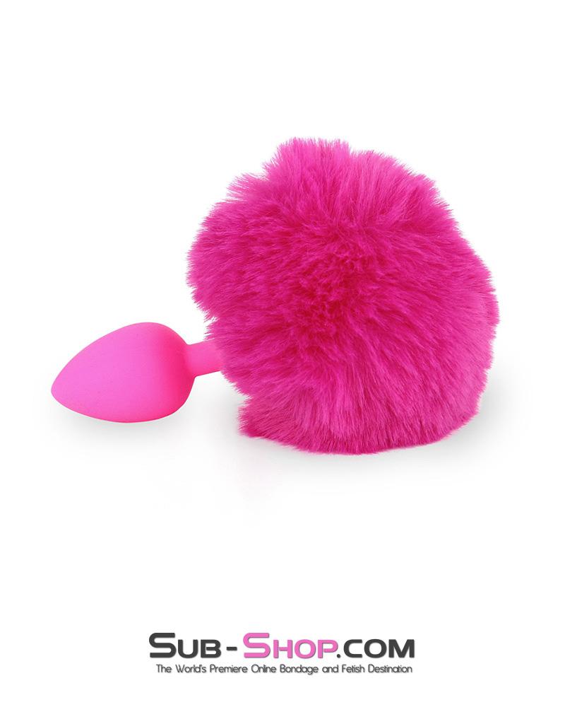 3717M-SIS      Sissy Hop Pink Powder Puff Bunny Tail, Small Pink Silicone Plug - Image 3