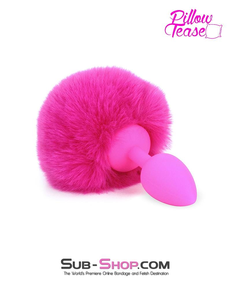 3717M-SIS      Sissy Hop Pink Powder Puff Bunny Tail, Small Pink Silicone Plug - Image 6
