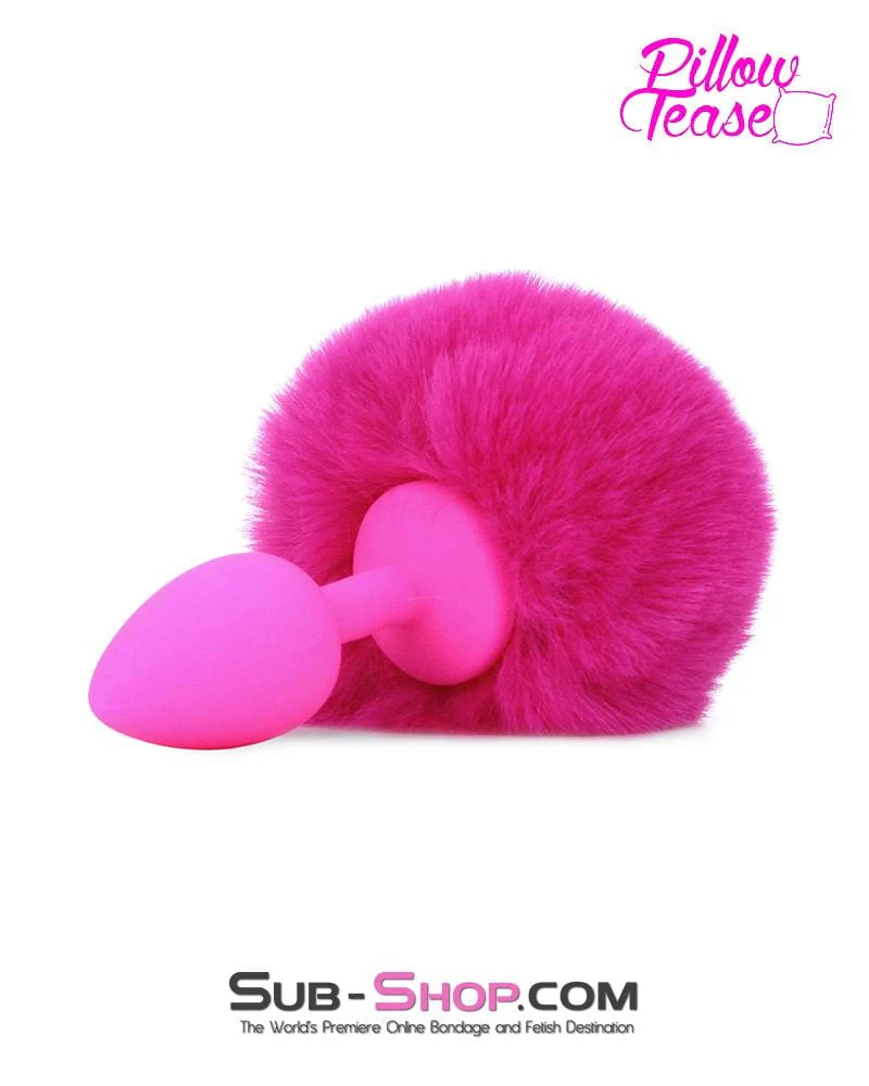 3717M-SIS      Sissy Hop Pink Powder Puff Bunny Tail, Small Pink Silicone Plug - Image 8