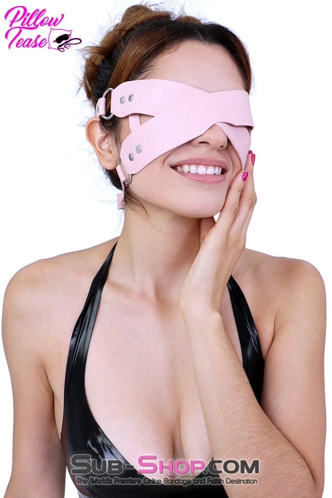 7833DL-SIS Sissy Pink Criss Cross Vegan Leather Blindfold - Image 2