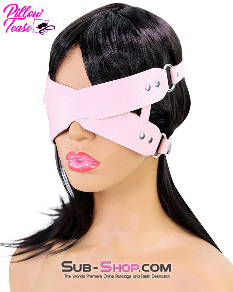 7833DL-SIS Sissy Pink Criss Cross Vegan Leather Blindfold - Image 3