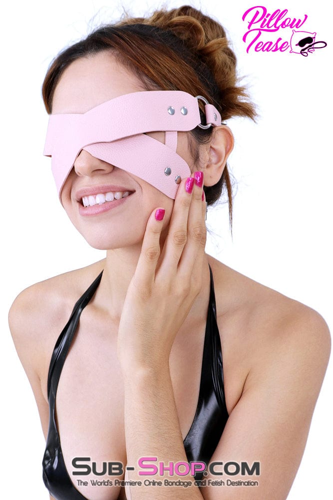 7833DL-SIS Sissy Pink Criss Cross Vegan Leather Blindfold - Image 4