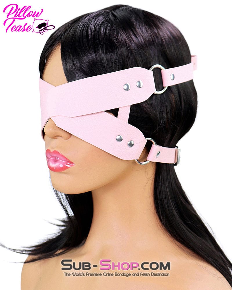 7833DL-SIS Sissy Pink Criss Cross Vegan Leather Blindfold - Image 5