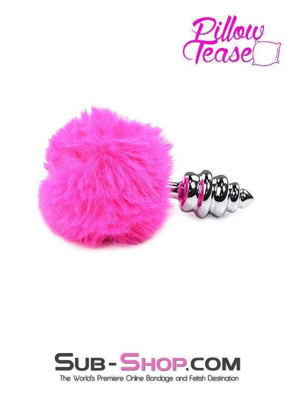 2478M-SIS      Sissy Pink Powder Puff Tail with Ribbed Chrome Anal Plug - Image 3