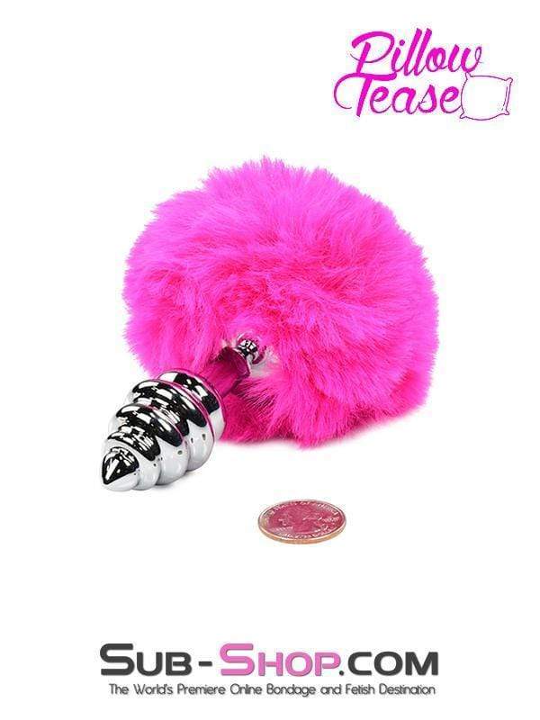 2478M-SIS      Sissy Pink Powder Puff Tail with Ribbed Chrome Anal Plug - Image 4