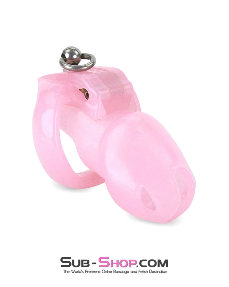 7265M Sissy’s Clitty Leash Locking Pink Chastity with Lead Ring, Large Base Cock Ring Size